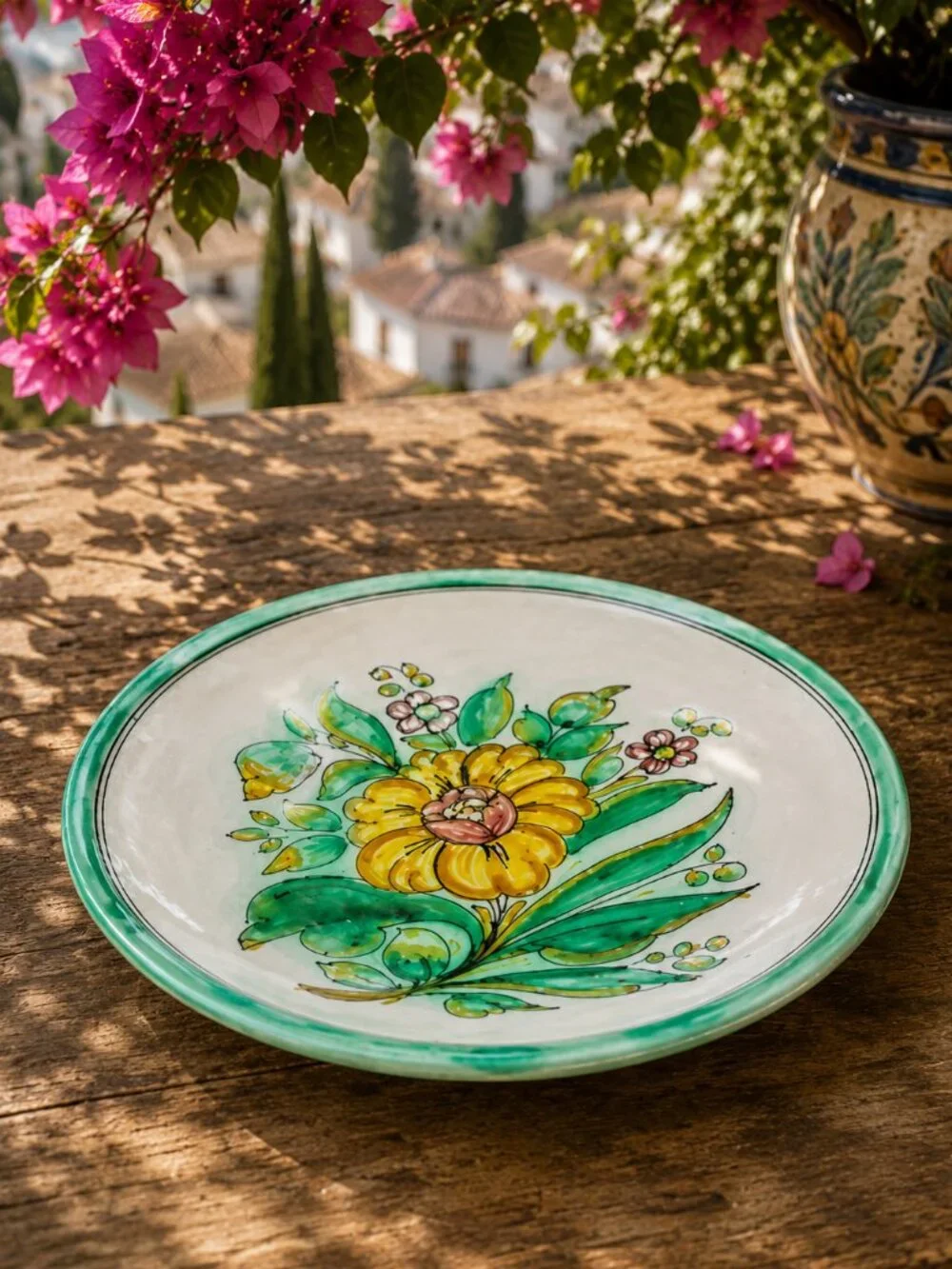 Vintage Signed Spanish Hand Painted Still Life Floral Majolica Plate